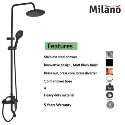 Milano Sam MBLK Rain Shower Complete Set