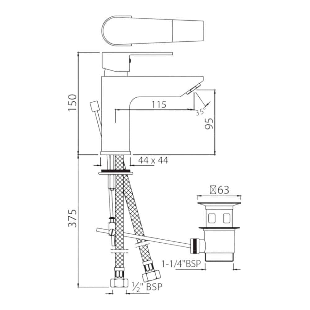 Jaquar (ARI-CHR-39052B) Single Lever Extended Basin Mixer with Popup Waste - Chrome - Image 2