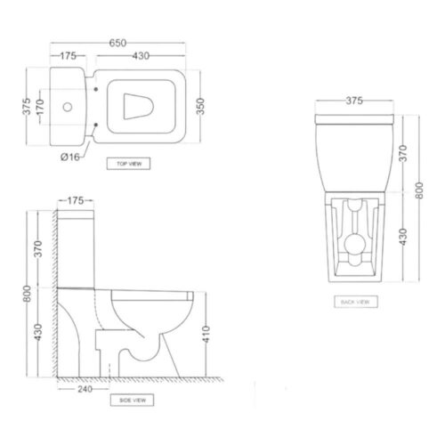 Jaquar (ARS-WHT-39751S240UFSMZ) 375 x 650 x 800 mm (240 mm S Trap) Bowl With Cistern For Coupled WC – White