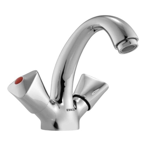 Essco Jaquar (TQT-CHR-516A) 375 mm Long Braided Hoses & Monoblock Basin Mixer with U Shaped Round Casted Spout – Chrome